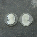 Plastic Button with Cameo - Woman with Ponytail Round 18MM IVORY ON MATT CRYSTAL