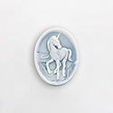 Plastic Cameo - Unicorn Oval 25x18MM WHITE ON ROYAL BLUE FS