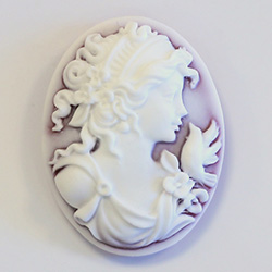 Plastic Cameo - Woman, Grecian Oval 40x30MM WHITE ON DARK CORNELIAN FS