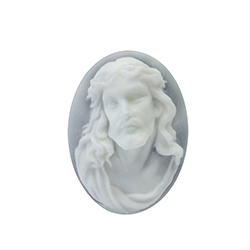 Plastic Cameo - Crown of Thorns Oval 25x18MM WHITE ON GREY BLUE FS