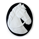 Plastic Cameo - Horse Head with Bridle Oval 40x30MM WHITE ON BLACK