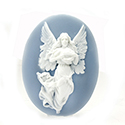 Plastic Cameo - Fairy with Wreath Oval 40x30MM WHITE ON WEDGEWOOD BLUE