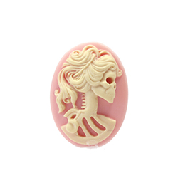 Plastic Cameo - Skeleton, Lolita Oval 25x18MM IVORY ON PINK