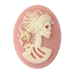 Plastic Cameo - Skeleton, Lolita Oval 40x30MM IVORY ON PINK