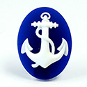Plastic Cameo - Anchor Oval 40x30MM WHITE ON COBALT BLUE