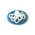 Plastic Cameo - Octopus Oval 25x18MM WHITE ON ROYAL BLUE