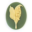 Plastic Cameo - Flower, Lily of the Valley Oval 40x30MM IVORY ON  GREEN