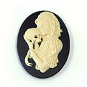 Plastic Cameo - Day of Dead, Lady holding Skull Oval 40x30MM IVORY ON BLACK