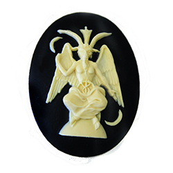 Plastic Cameo - Baphomet Oval 40x30MM IVORY ON BLACK