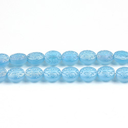 Glass Lampwork Bead Engraved - Oval 10x8MM MATTE AQUA AB