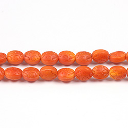 Glass Lampwork Bead Engraved - Oval 10x8MM MATTE CORAL AB