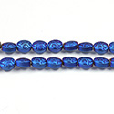 Glass Lampwork Bead Engraved - Oval 10x8MM MATTE FULL METALLIC BLUE