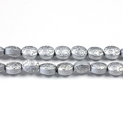 Glass Lampwork Bead Engraved - Oval 10x8MM MATTE FULL METALLIC SILVER