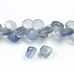 Glass Lampwork Bead Engraved - Fan Shell 10MM MAT CRYSTAL HALF BLUE COAT