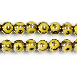 Pressed Glass Bead Smooth - Dot Pattern, Metallic Gold on Yellow Base - Round 08MM