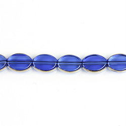 Glass Fire Polished Table Cut Window Bead - Oval 11x8MM SAPPHIRE with GOLD