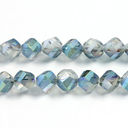 Chinese Cut Crystal Bead - Helix Twisted 08MM CRYSTAL 1/2 FROST METALLIC GREEN