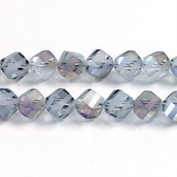 Chinese Cut Crystal Bead - Helix Twisted 08MM CRYSTAL 1/2 FROST PURPLE LUMI