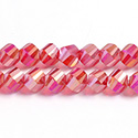 Chinese Cut Crystal Bead - Helix Twisted 08MM CRYSTAL 1/2 FROST RUBY AB