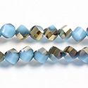 Chinese Cut Crystal Bead - Helix Twisted 08MM OPAL AQUA 1/2 GOLD