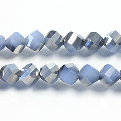 Chinese Cut Crystal Bead - Helix Twisted 08MM OPAL BLUE 1/2 SILVER