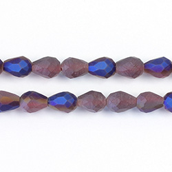 Chinese Cut Crystal Bead - Pear 07x5MM MATTE RUBY 1/2 BLUE