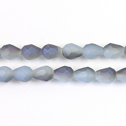 Chinese Cut Crystal Bead - Pear 07x5MM MATTE WHITE OPAL 1/2 BLUE