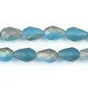 Chinese Cut Crystal Bead - Pear 11x8MM MATTE AQUA 1/2 LUMI