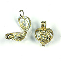 Brass Bead Cage Pendant Hinged with Loop - Heart 21x16MM RAW Unplated