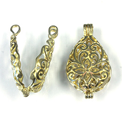 Brass Bead Cage Pendant Hinged with Loop - Pear 30x16MM RAW Unplated