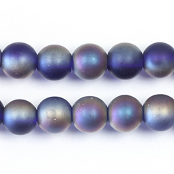 Pressed Glass Bead Smooth - Round 08MM MATTE SAPPHIRE HALF LUMI