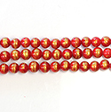 Pressed Glass Bead Smooth - Round 04MM DYED GOLD SPLASH RED