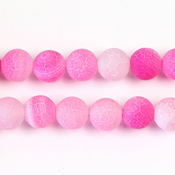 Pressed Glass Bead Smooth - Round 08MM MATTE CRACKLE HOT PINK