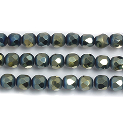 Glass Center Cut Bead 08MM MATT BLUE AURUM Coat with Shiny Faceted Center