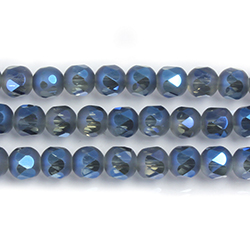 Glass Center Cut Bead 08MM MATT BLUE METALLIC Coat with Shiny Faceted Center