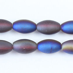 Pressed Glass Bead Smooth - Oval 12x8MM MATTE RUBY HALF BLUE COAT