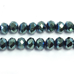 Chinese Cut Crystal Bead - Rondelle 04x6MM CRYSTAL 1/2 METALLIC BLUE GREEN