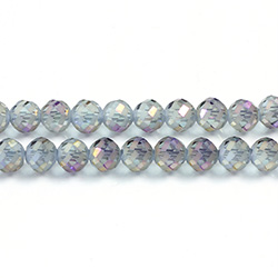 Chinese Cut Crystal Bead - Round with Sprial facets 08MM CRYSTAL Half COAT PURPLE TRANS