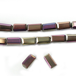 Chinese Cut Crystal Bead - Rectangle 08x4x4MM IRIS Coated HALF RED/ HALF GREEN