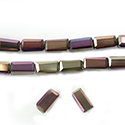 Chinese Cut Crystal Bead - Rectangle 08x4x4MM IRIS Coated HALF RED/ HALF GREEN