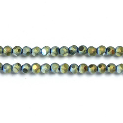 Glass Bead - Round Coated with Cut Window - 04MM MATTE HELIO GREEN