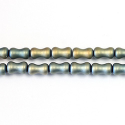 Glass Pressed Bead - Fancy Curved Tube 08x4MM MATTE IRIS BLUE