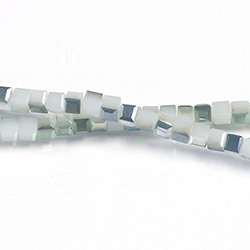 Chinese Cut Crystal Bead 30 Facet - Cube 02.5x2.5MM ALABASTER 1/2 GREEN Coated