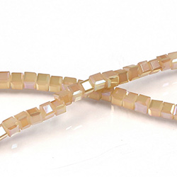 Chinese Cut Crystal Bead 30 Facet - Cube 02.5x2.5MM LT BROWN 1/2 AB Coated