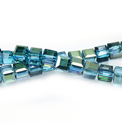 Chinese Cut Crystal Bead 30 Facet - Cube 04.5x4.5MM TEAL 1/2 METALLIC GREEN Coat