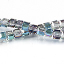 Chinese Cut Crystal Bead 30 Facet - Cube 04x4MM CRYSTAL 1/2 GREEN TRANSFER COAT