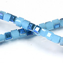 Chinese Cut Crystal Bead 30 Facet - Cube 04x4MM OPAL AQUA 1/2 BLUE