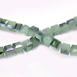 Chinese Cut Crystal Bead 30 Facet - Cube 04x4MM OPAL GREEN 1/2 GREEN METALLIC