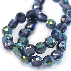 Chinese Cut Crystal Bead Disc Side Drilled - Round 03x6MM AMETHYST 1/2 GREEN TRANSFER Coated with Frosted Table