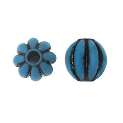 Plastic Bead Engraved Melon - Round 14MM ANTIQUE TURQUOISE